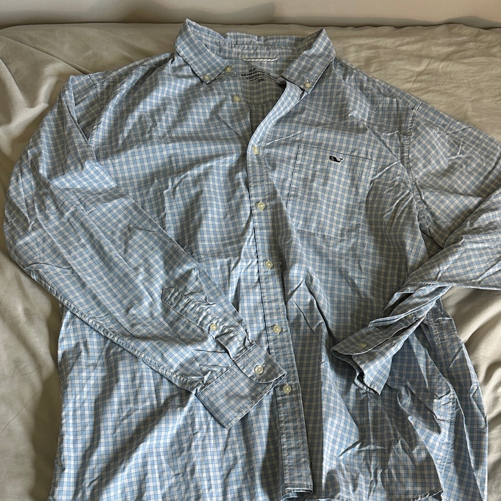 Vineyard Vines Light Blue Checkered Button Down Shirt
